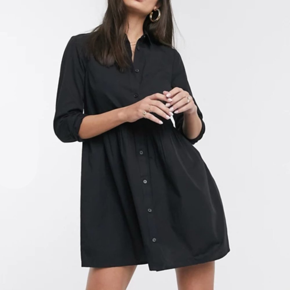 ASOS DESIGN cotton mini smock shirt dress in black
